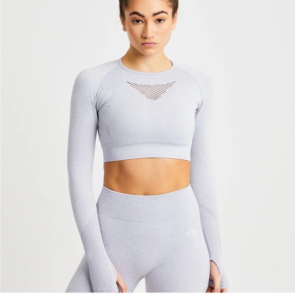 AYBL crop long sleeve lavender open back shirt size xs - Picture 2 of 5